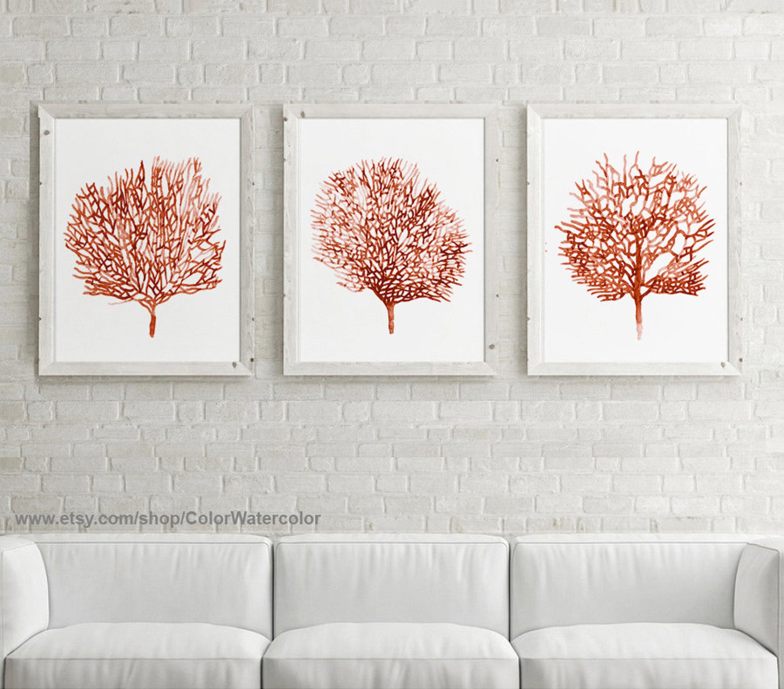 Coral Wall Art Orange Coral Decor Seafan Wall Decor Seafan Etsy