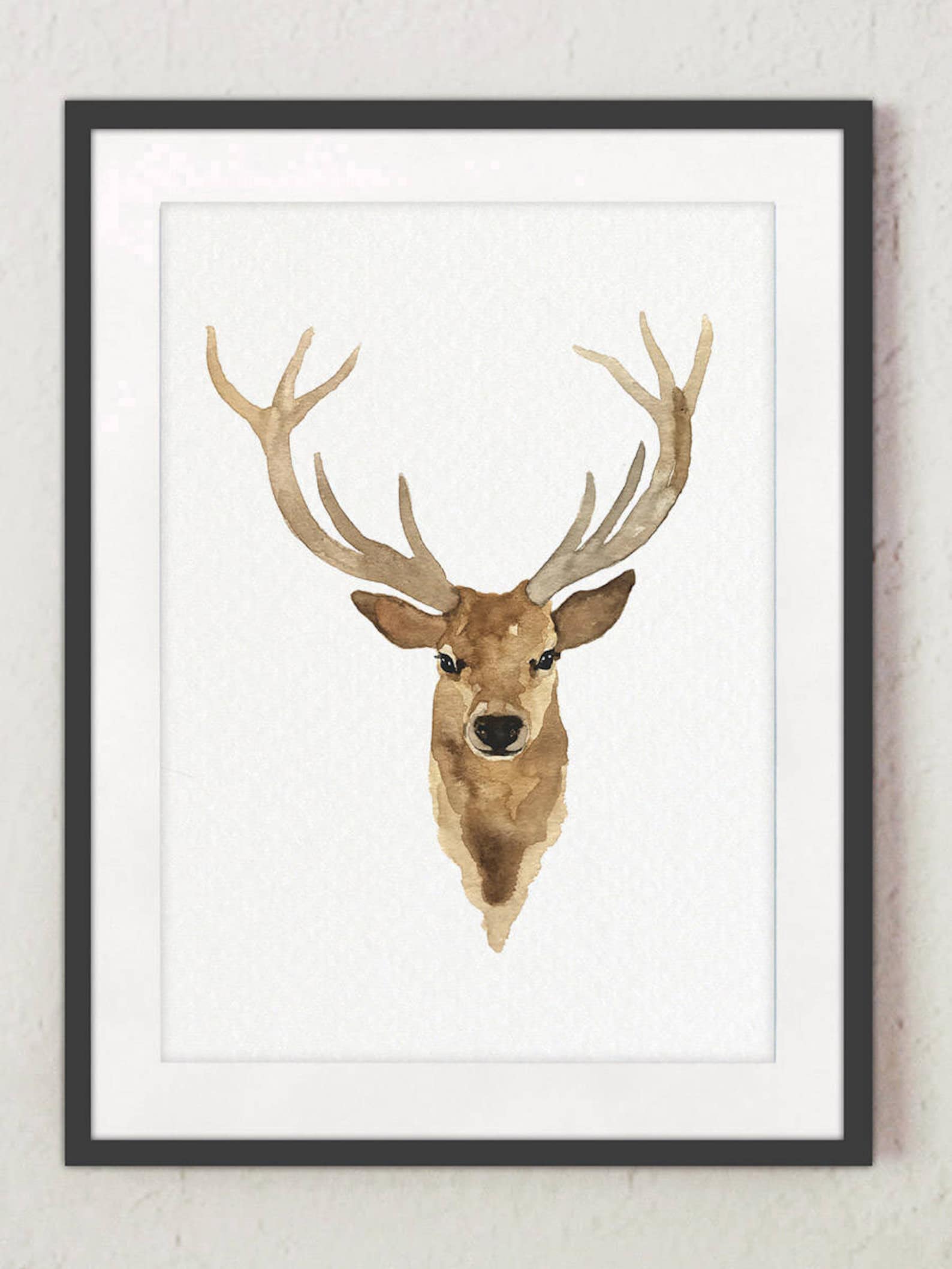 Deer Print Wall Art Deer Art Print Antlers Brown Prints Etsy