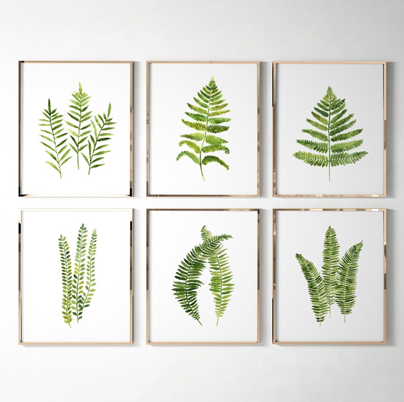 Fern Wall Art Watercolor Painting Green Leaf Wall Decor Etsy