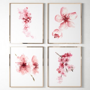 桜のアートプリント、桜の絵画、桜の壁アート、ピンクの桜の花のプリント4枚セット、母の日の絵画