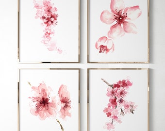 Cherry Blossom Art Print Set: Pink Floral Wall Decor