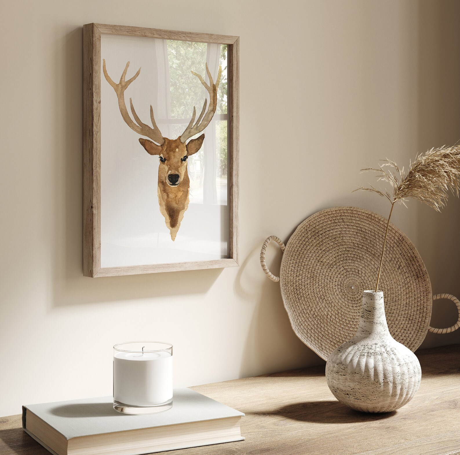 Deer Print Wall Art Deer Art Print Antlers Brown Prints Etsy