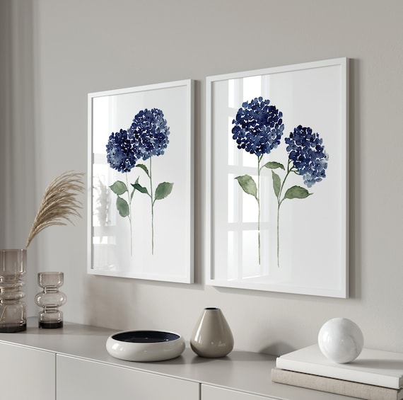 Hortensie Malerei, Hortensie Kunst, Blumenmalerei, Botanische Blumendruck, Botanische Kunst, Hortensien Druck, Botanische Kunst, 2er-Set