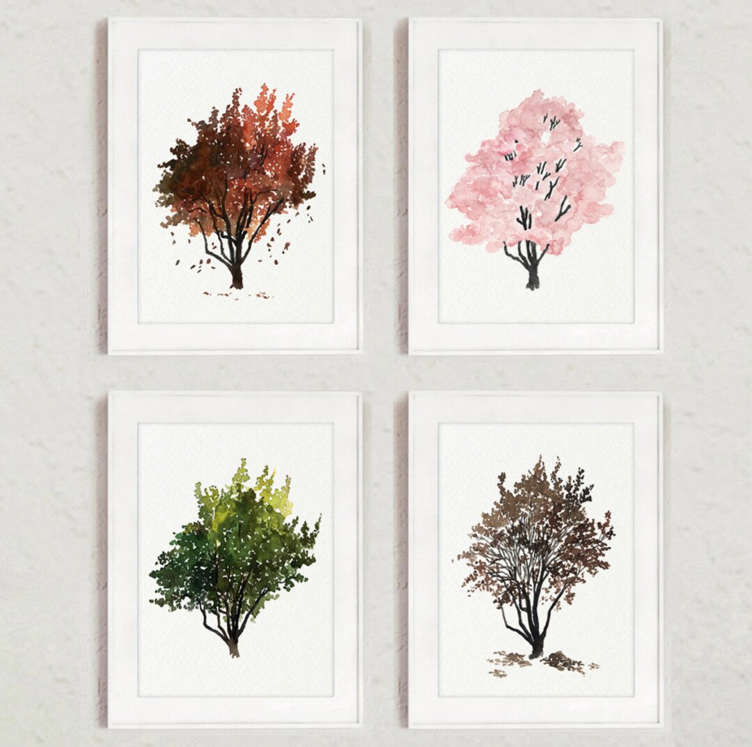 Tree Painting Four Seasons Set of 4 Print Tree Wall Decor Minimalist ...