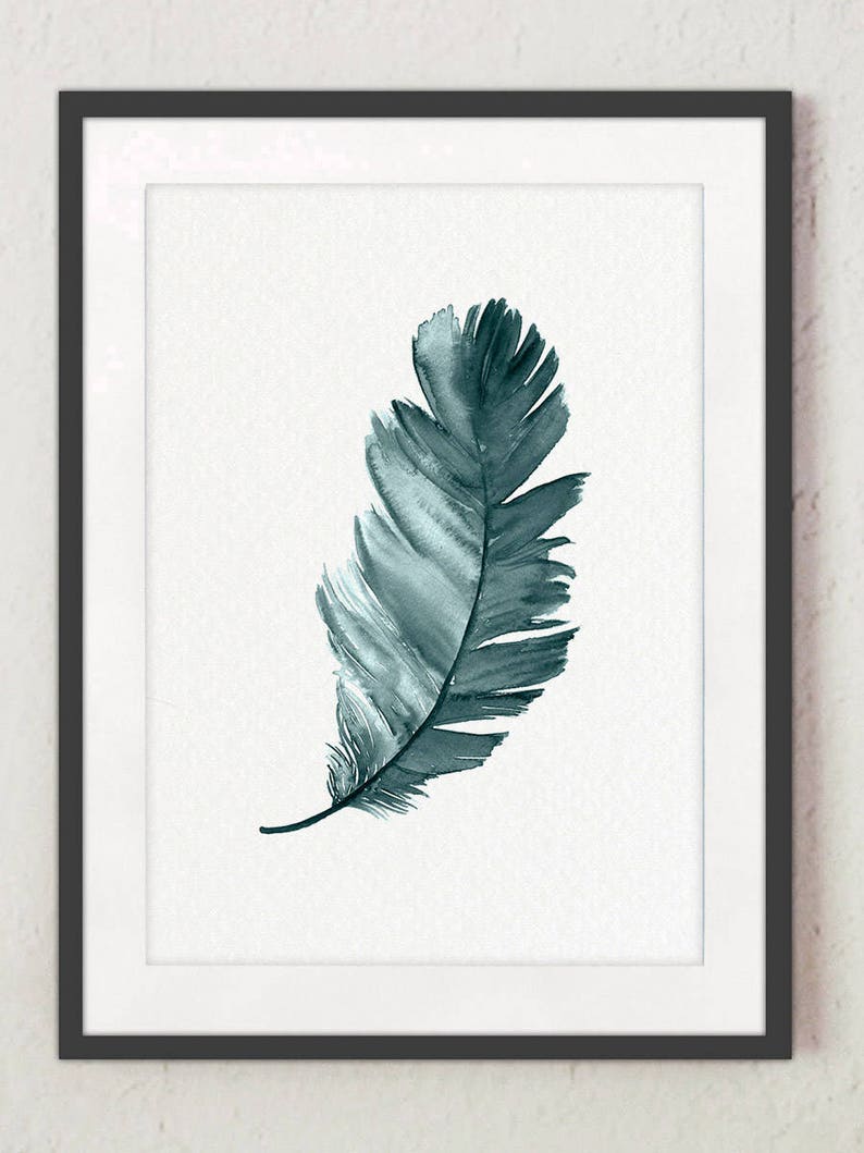 Feather Watercolor Painting Feather Set of 3 Green Painting Etsy