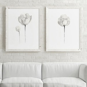 Set of 2 Peony, White Peony Painting, Abstract Flower Wall Decor, Watercolor Art Print, Shabby Chic Home Decor, Botanical Painting