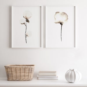 Cotton Wall Art, Cotton Art Print, Floral Painting, Cotton Home Decor, Cotton Wall Decor, White Home Decor set of 2 Cotton image 4