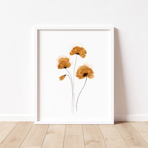 Poppy Burnt Orange Wall Art, Floral Wall Decor, Abstract Living Room Poster, Minimalist Watercolor Flower, Modern Home Decor, Kitchen Prints