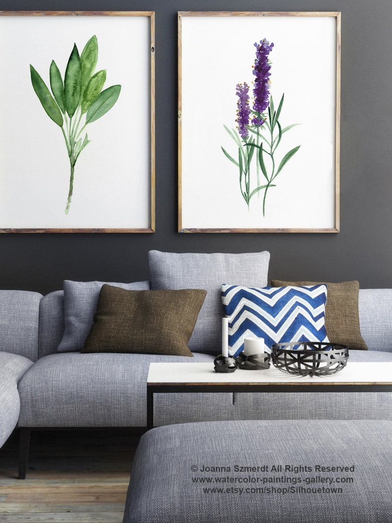 Sage Art print Lavender Watercolor Painting Kitchen Wall Etsy