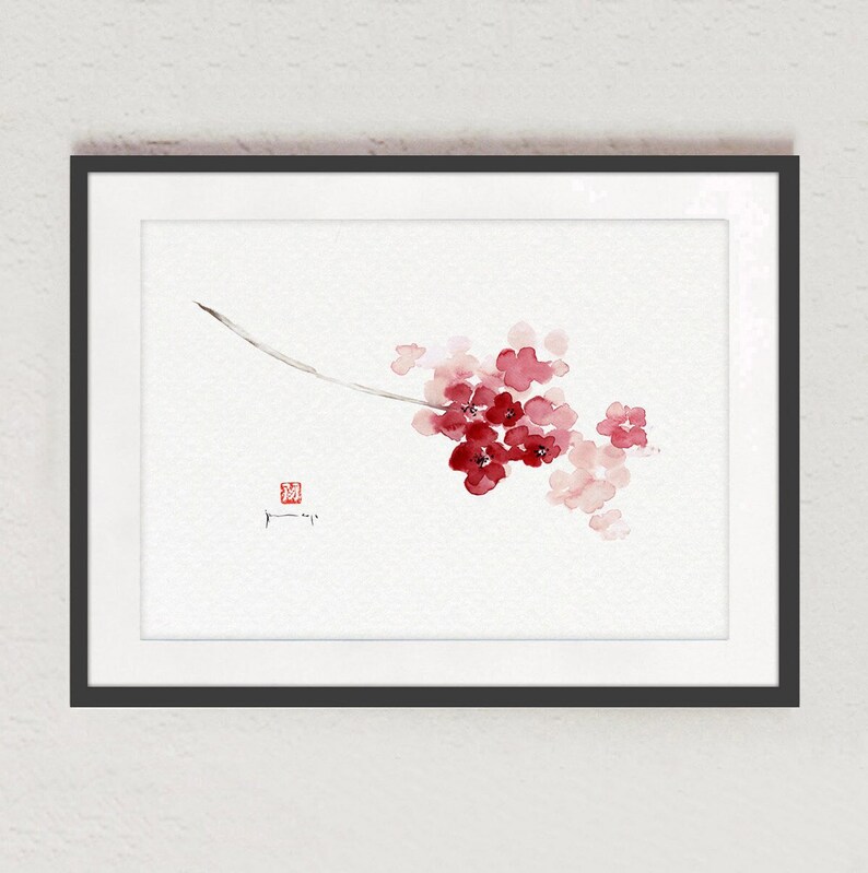 Fine art print of abstract watercolor painting cherry blossom hot pink flowers painting image 4