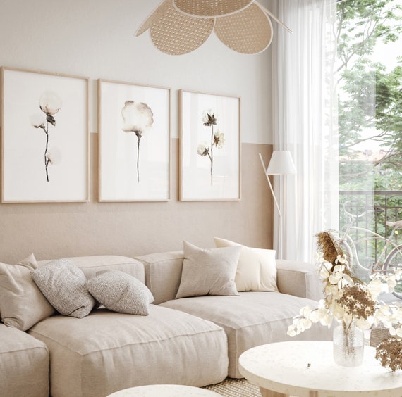 Cotton Painting Cotton Wall Decor Minimalist Poster White Flower Living Room Decor Abstract Modern Art Set of 3 Prints Botanical Watercolor Etsy Canada