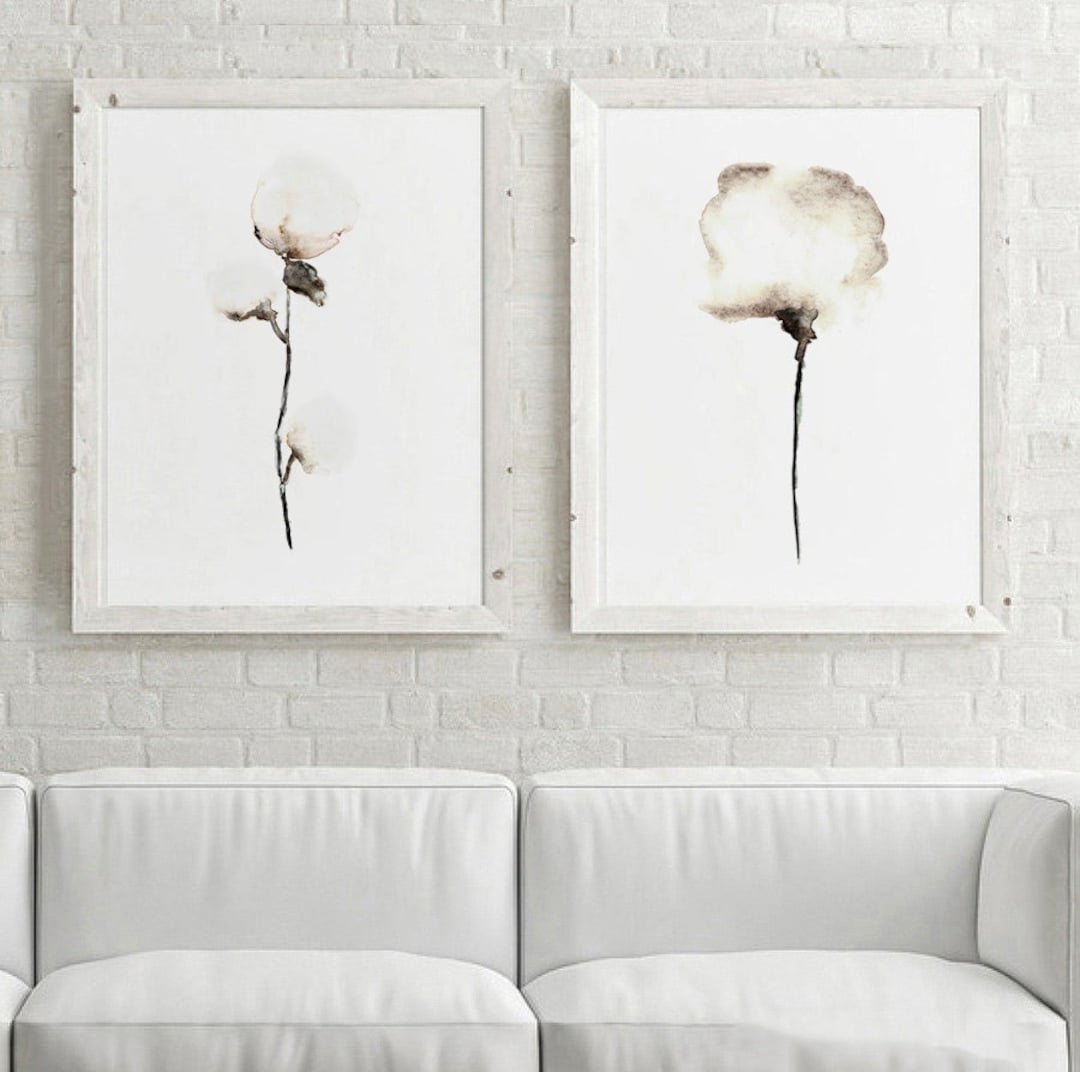 Cotton Wall Art, Cotton Art Print, Floral Painting, Cotton Home Decor