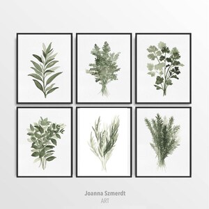 Herbs Print Kitchen Watercolor Set of 6 | Digital Download Wall Art ...