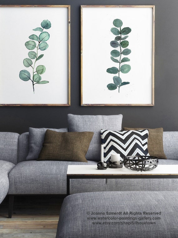 Eucalyptus Branche Aquarelle Peinture Ensemble De 2 Etsy