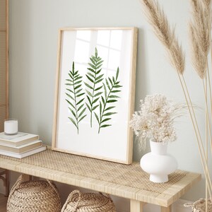 Botanical Fern Art, Minimalist Fern Leaf, Watercolor Painting, Abstract Wall Decor, Green Fern Print, Living Room Decor image 7