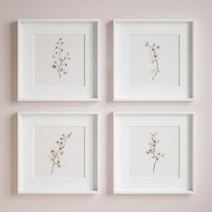 Cherry Blossom White Abstract Room Wall Art Minimalista Dipinto Ciliegio Fiore Giapponese Serenità Poster Soggiorno Decorazione Set di 4