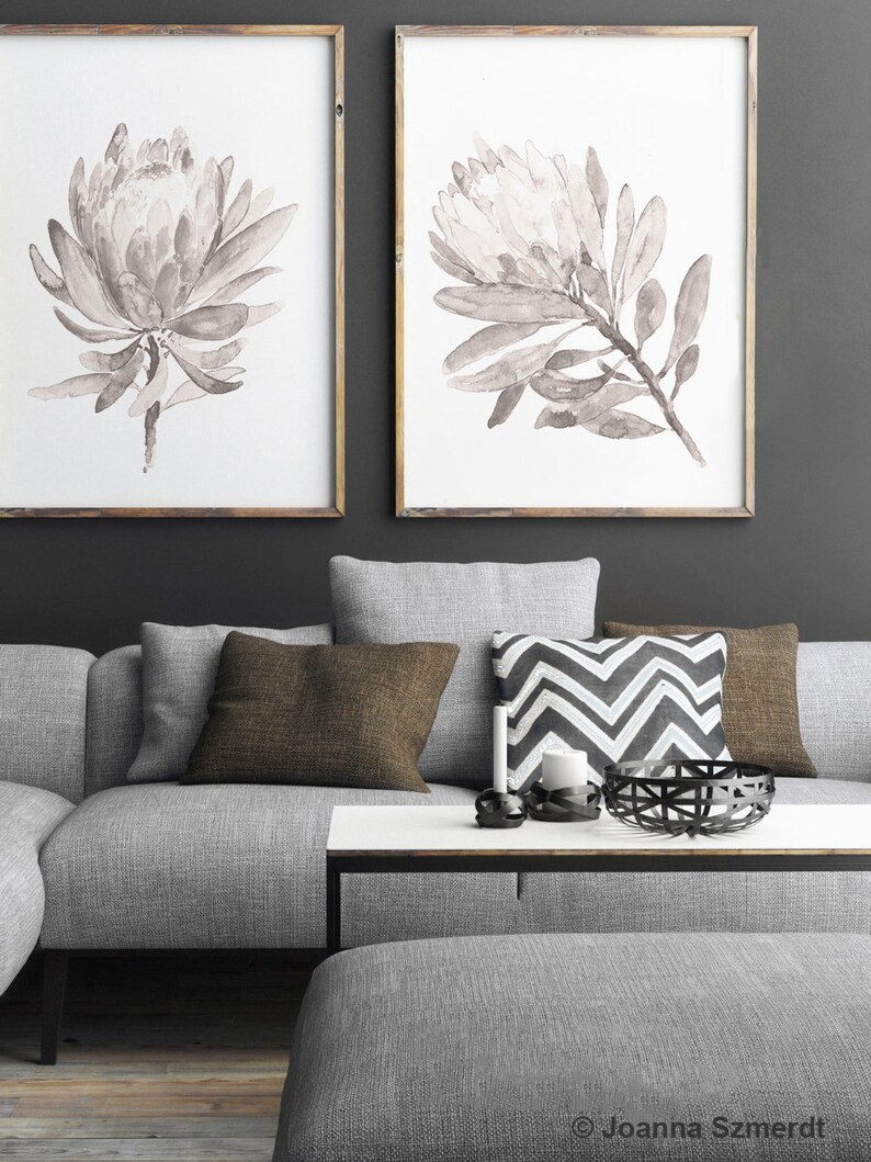 Protea Light Sepia Wall Art Taupe Protea Wall Decor set of 2 Etsy
