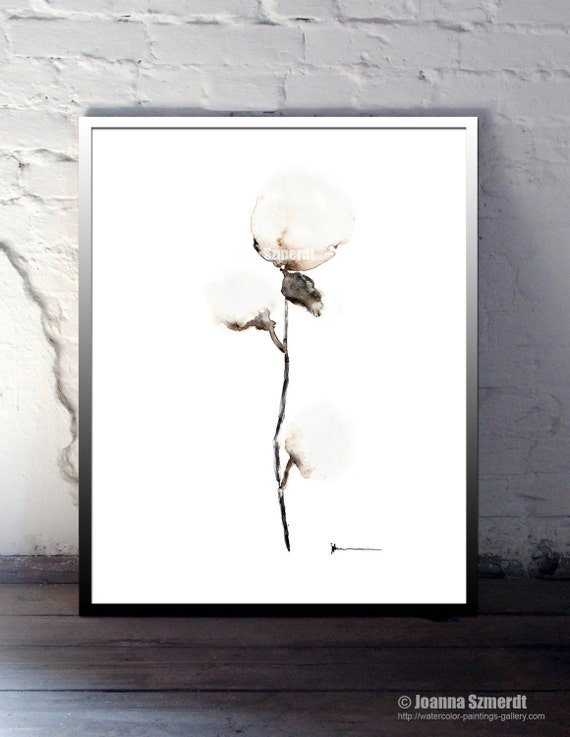 Items similar to Natural Cotton Flower Art Print, White Home Decor