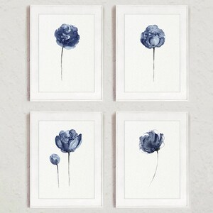 Navy Blue Peony Wall Art set of 4 image 3