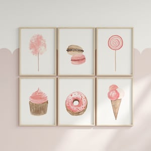 Sugar Sweet Delights: Set of 6 Pink Sweets Poster for Girls Room Nursery Decor