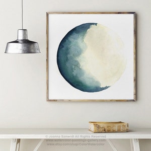 Moon Print Wall Art, Moon Art Print, Moon Phases Gifts Painting, Blue Crescent Moon Art, Abstract Turquoise Luna Astrology Prints image 1