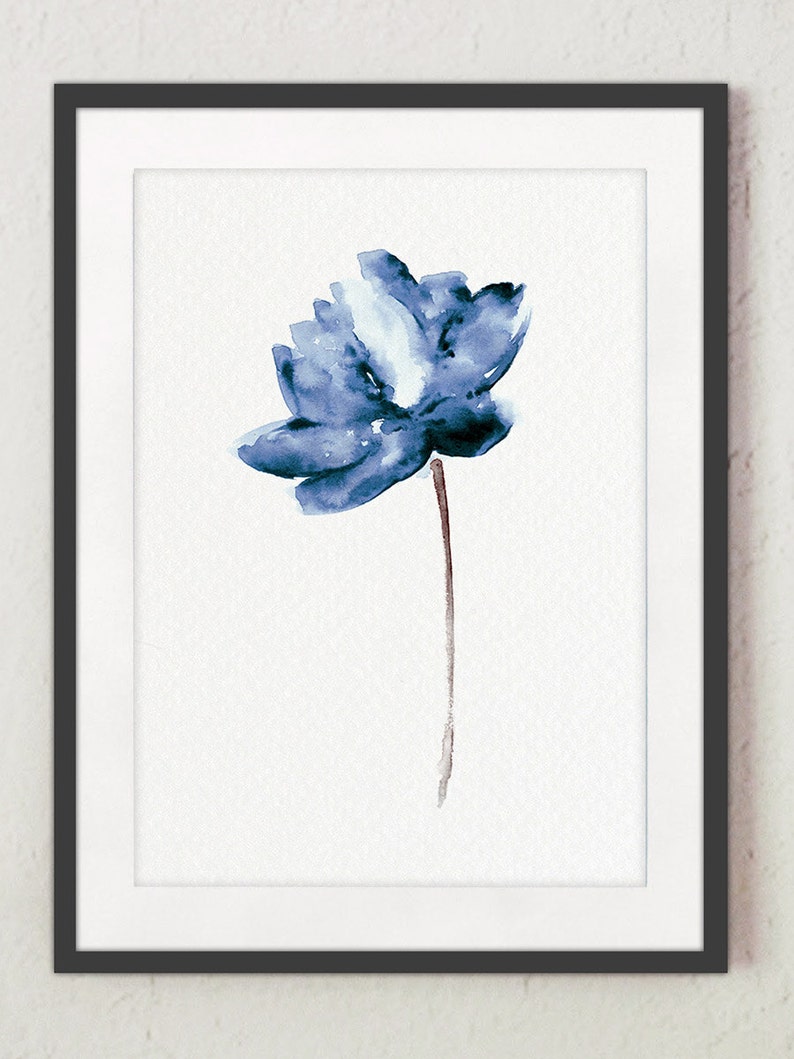 Lotus Set of 2 Watercolor Painting Blue Water Flowers Canvas Etsy