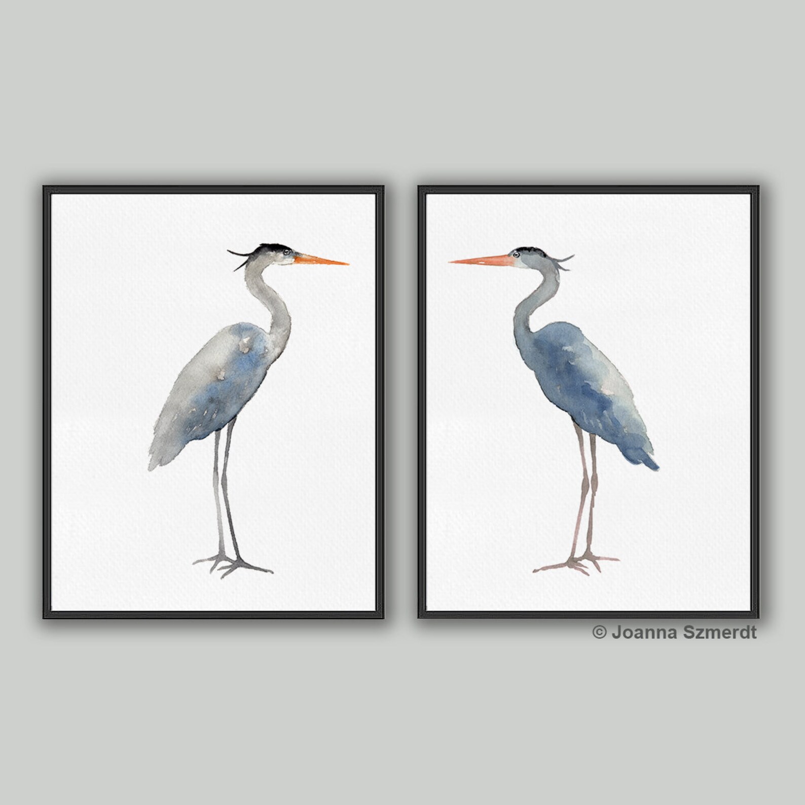 Heron Wall Art Heron Print Heron Art Blue Heron Set of 2 Etsy