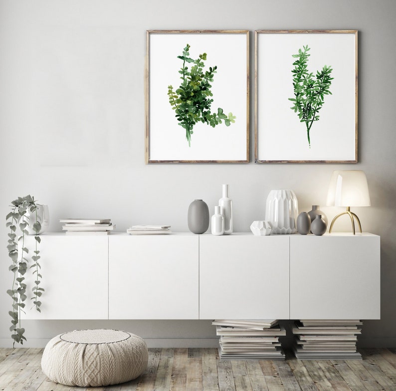 set of 2 Kitchen Prints, Kitchen Wall Art set, Kitchen Gallery, Minimalist Wall Decor, Herb Prints, Thyme Painting Botanical Farmhouse Decor 