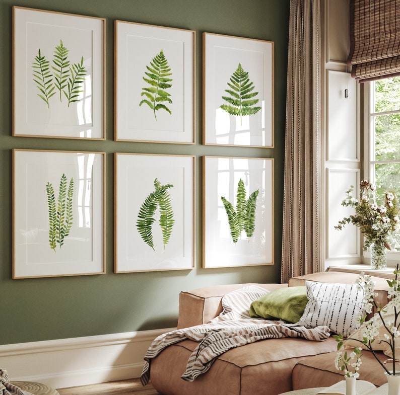 Fern Wall Art Watercolor Painting Green Leaf Wall Decor Etsy
