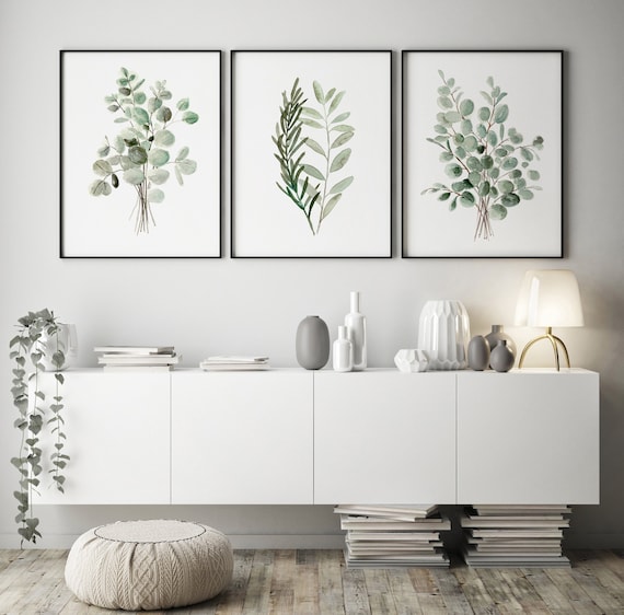 Set of 3 Watercolor, Extra Large Eucalyptus Prints, Modern Wall Decor, Abstract Botanical Poster, Minimalist Room Painting, Canvas Art Print