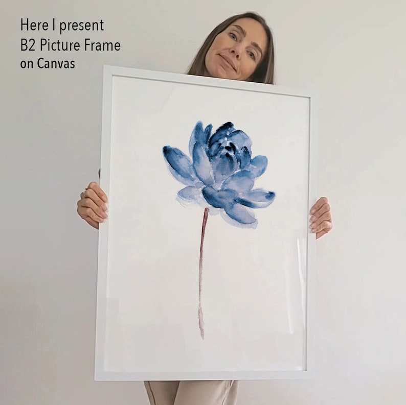 Lotus Print Wall Art, Lotus Set of 2 Flowers, Blue Print Painting, Water Flower Canvas Art Print Watercolor Painting image 9