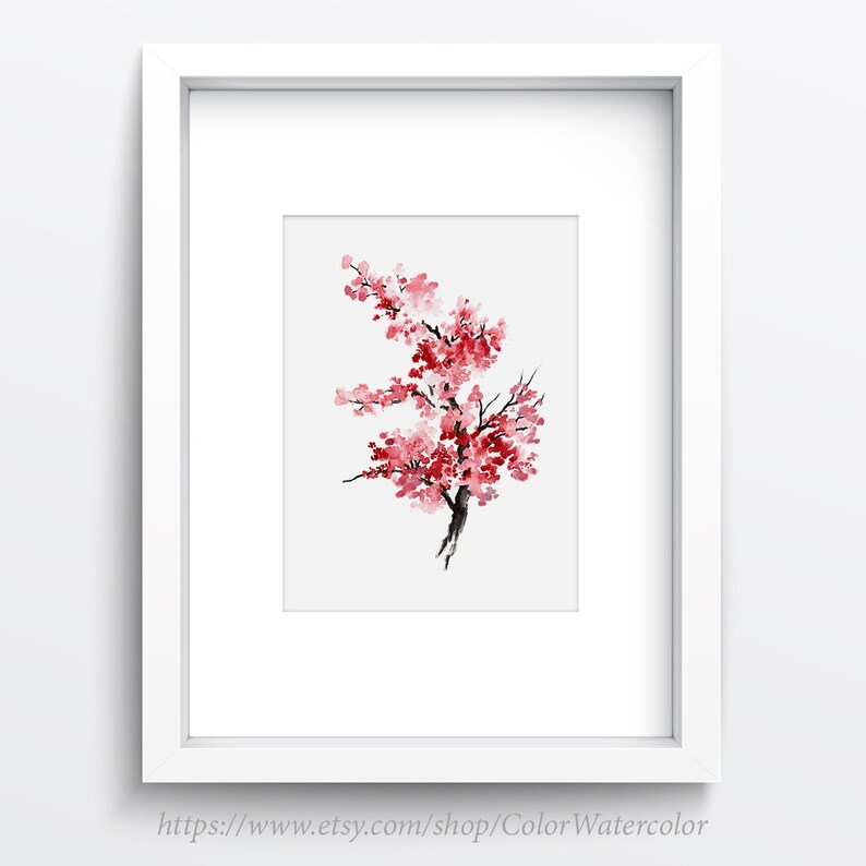 Cherry Blossom Flower Watercolor Painting Pink Gifts For