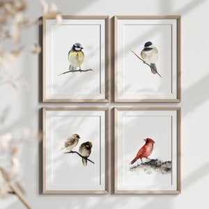Set di 4 stampe extra large di Bird Painting, decorazione murale di uccelli, stampa artistica moderna di uccellini, poster minimalista, decorazione astratta per la casa