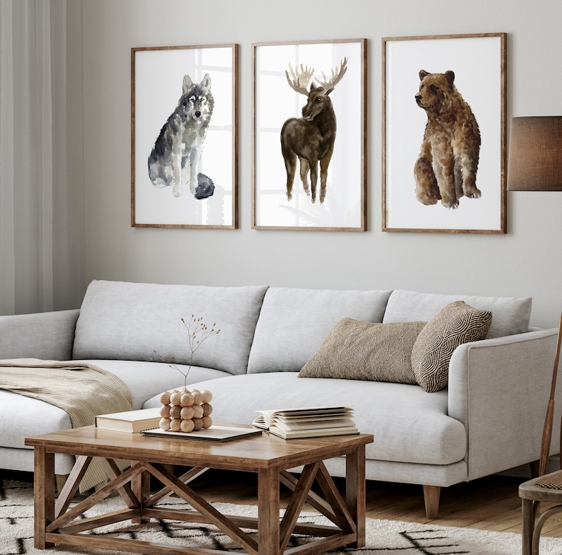 Wolf Moose Bear Prints Forest Animals Set 3 Extra Large Art - Etsy