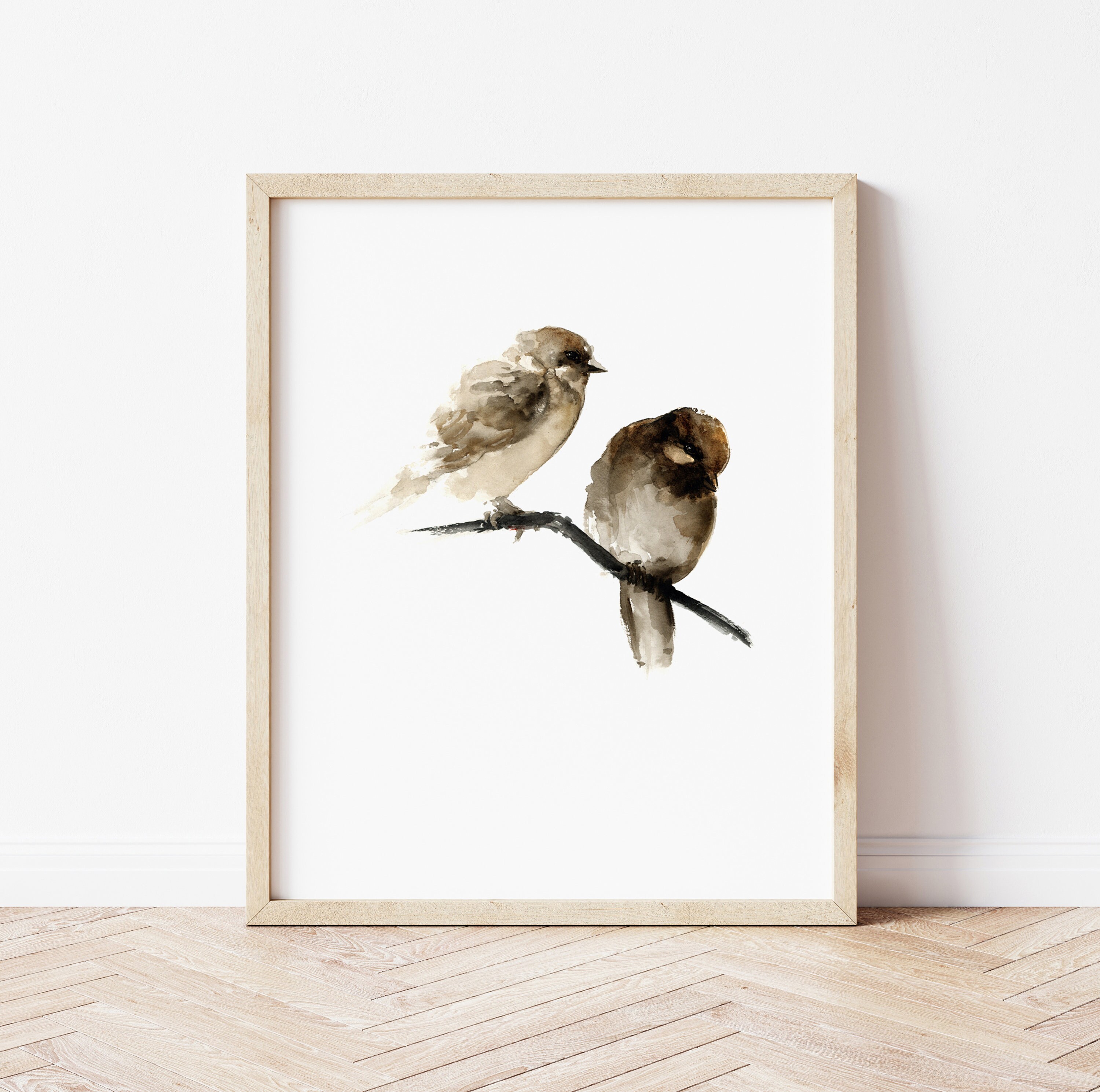 Arte de pared con estampado de pajaros gorrion marron decoracion natural para el hogar poster abstracto de pajaros impresion artistica de dos gorriones pintura de acuarela sobre lienzo moderna Etsy Me...