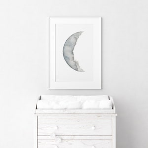 Moon Art Print, Blue Wall Decor, Nursery Room Painting, Abstract Gifts Wall Art, Waning Waxing Crescent Moon Phase, Abstract Illustration