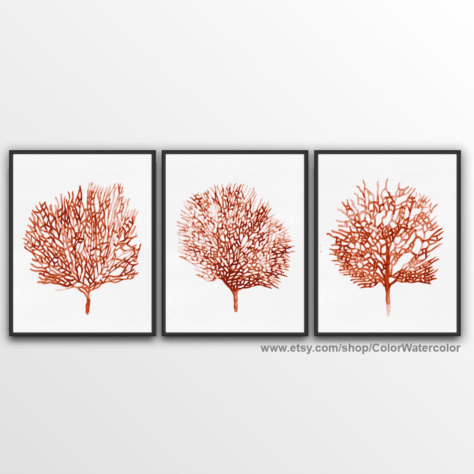 Coral Wall Art Orange Coral Decor Seafan Wall Decor Seafan Etsy