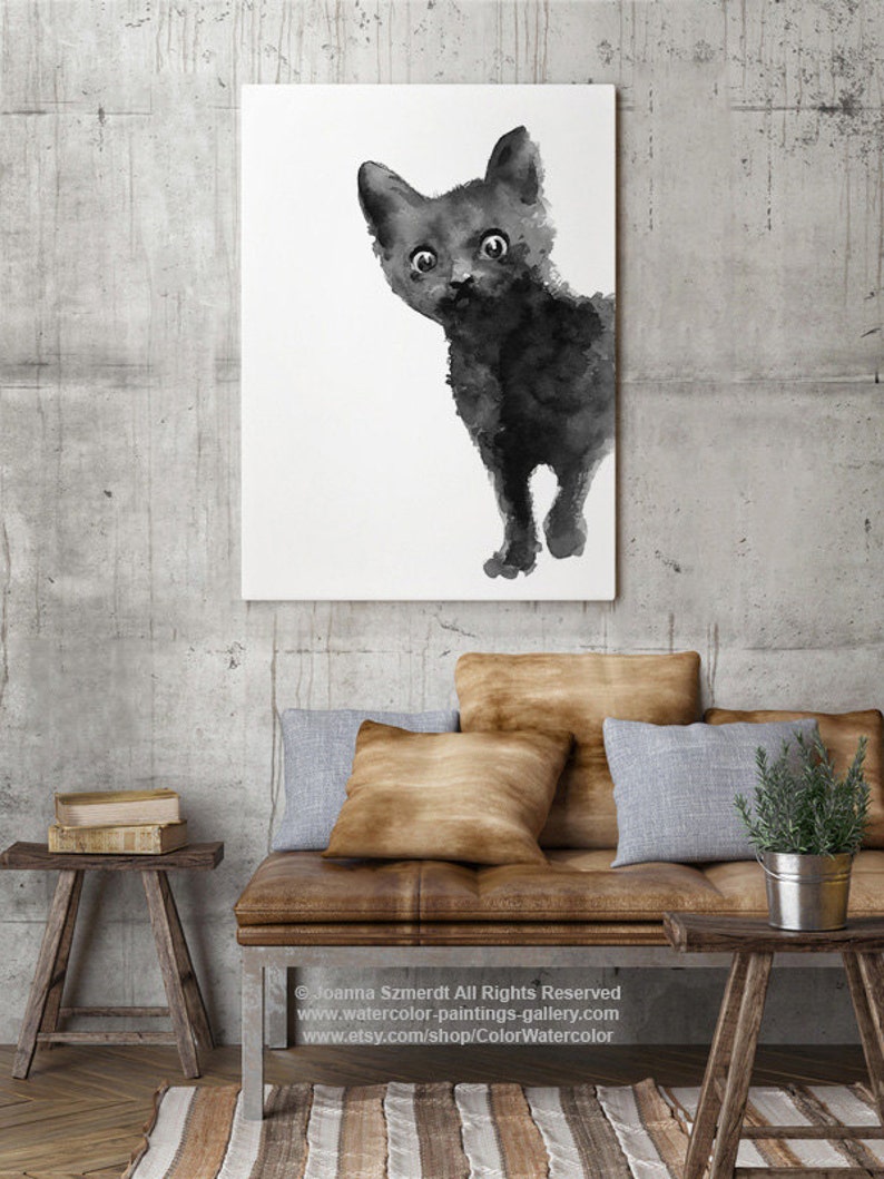  Black  Cat  Poster Abstract Animal Minimalist  Painting Kitten Etsy