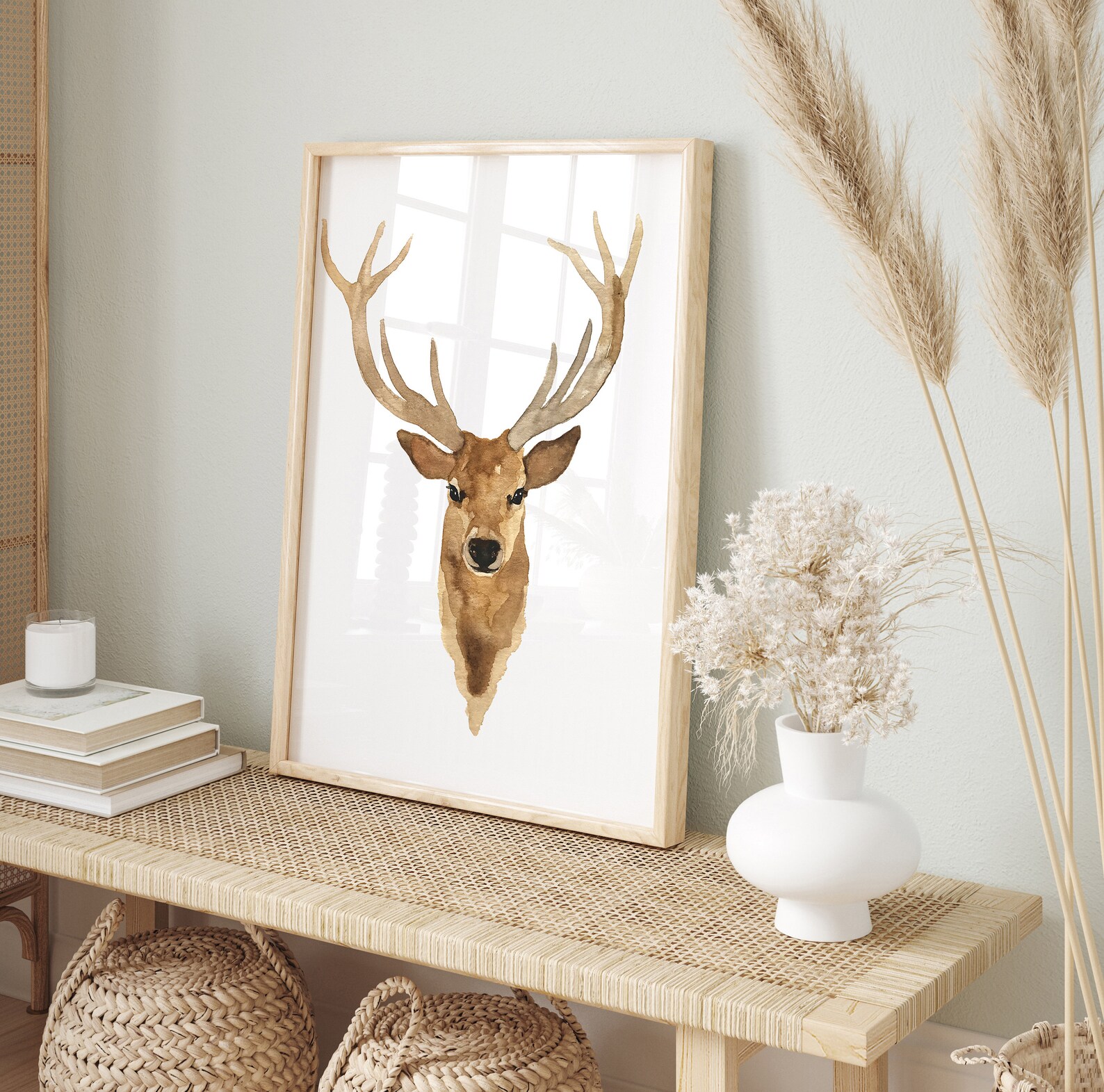 Deer Print Wall Art Deer Art Print Antlers Brown Prints Etsy