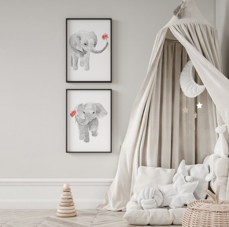 Elephants Wall Art Watercolor Art Print Print Extra Large Etsy