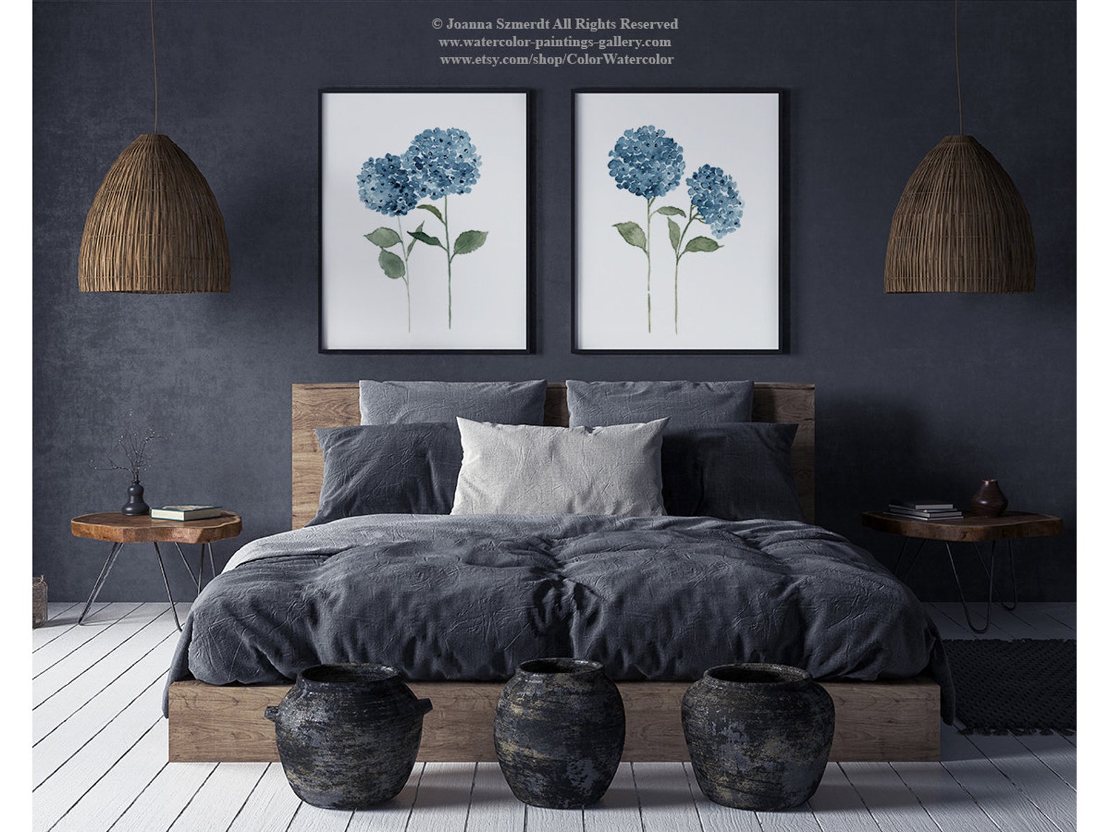 Hydrangea Wall Art Hydrangea Print Flower Set 2 Blue | Etsy
