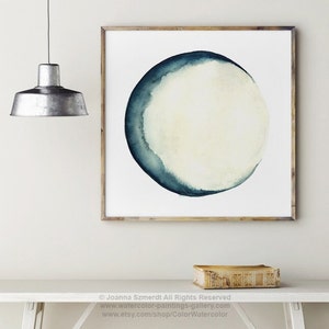 Moon Phases Print Wall Art Blue Wall Decor, Abstract Full Moon Art Print, New Crescent Luna Solar System Astrology Picture Home Decor image 1