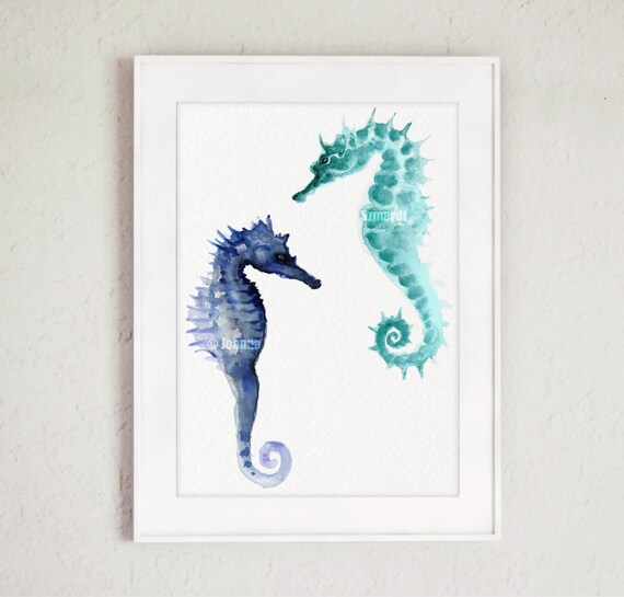 Two Seahorses Fine Art Print Blue Seahorse Home Decor Poster Hong Kong - Seahorse Home Decor Two Seahorses Fine Art Print Blue Seahorse Home Decor Poster Hong Kong - Seahorse Home Decor