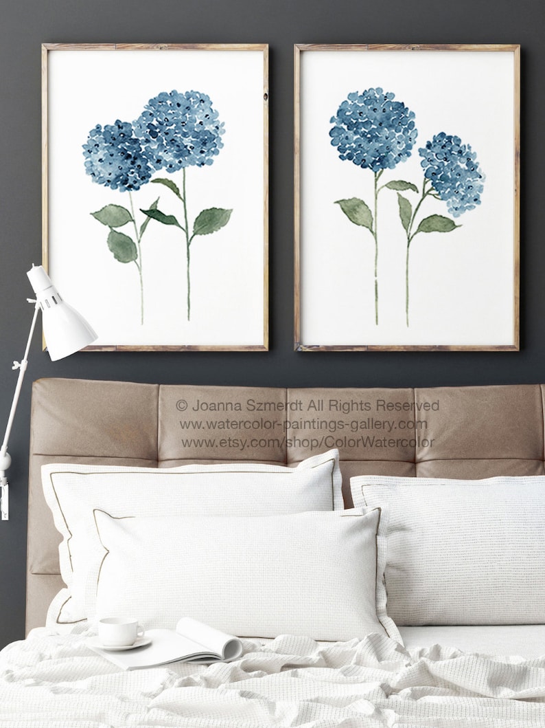 Hydrangea Wall Art Hydrangea Print Flower Set 2 Blue | Etsy