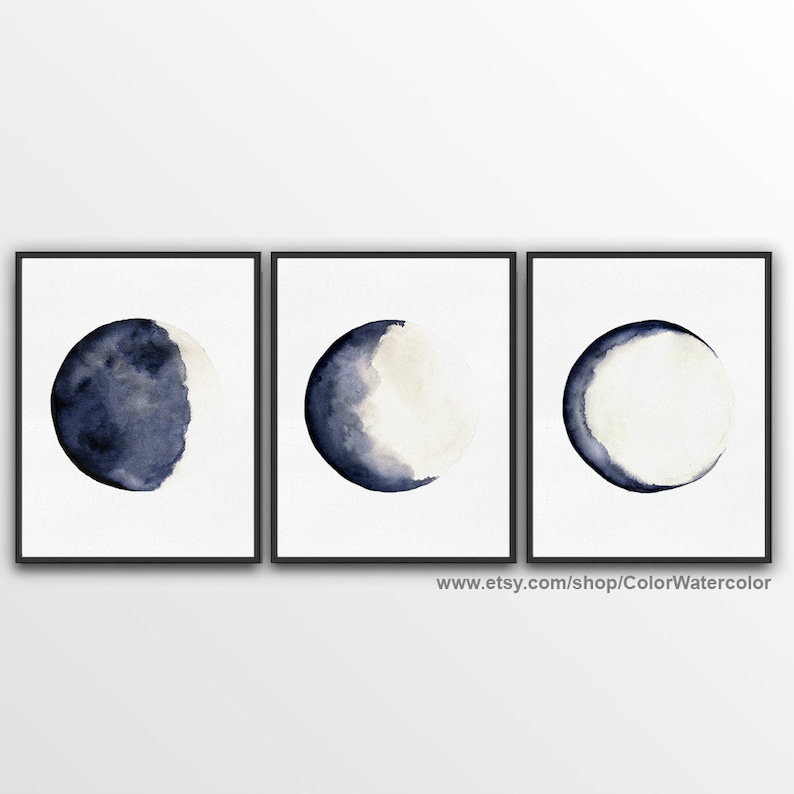 Moon Phase Art Small Moon Wall Art Moon Phase Decor Navy Etsy