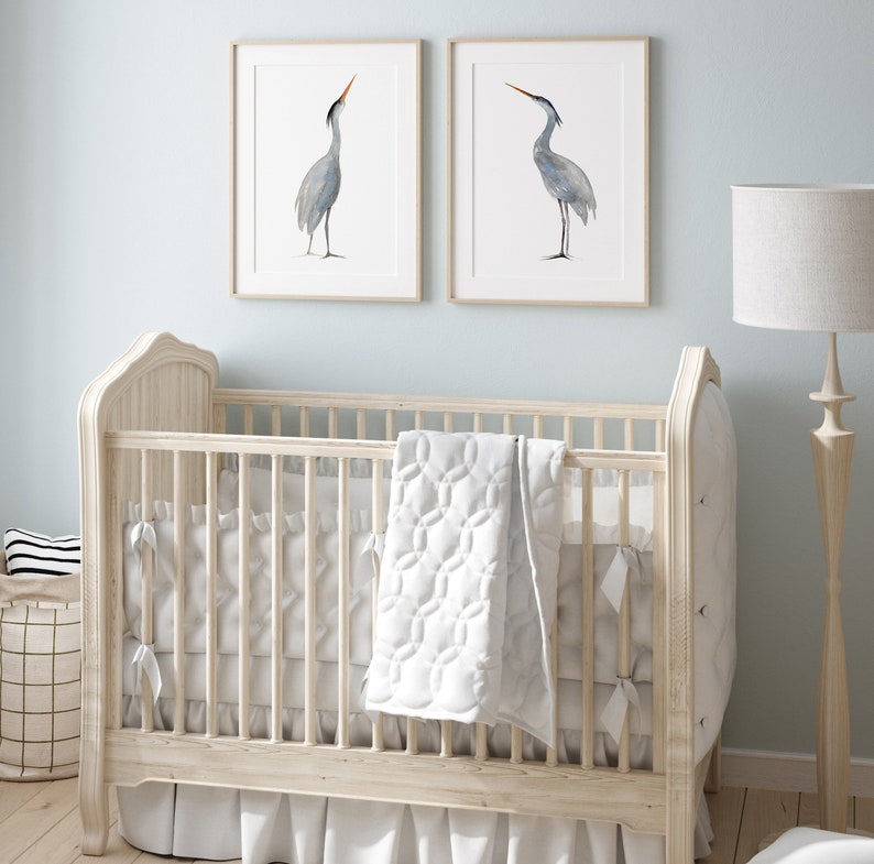 Extra Large Painting, Heron Wall Art, Heron Prints, Heron Art, Blue Heron Great Heron Print, Egret Print, Lake Bird Prints, set of 2 image 5