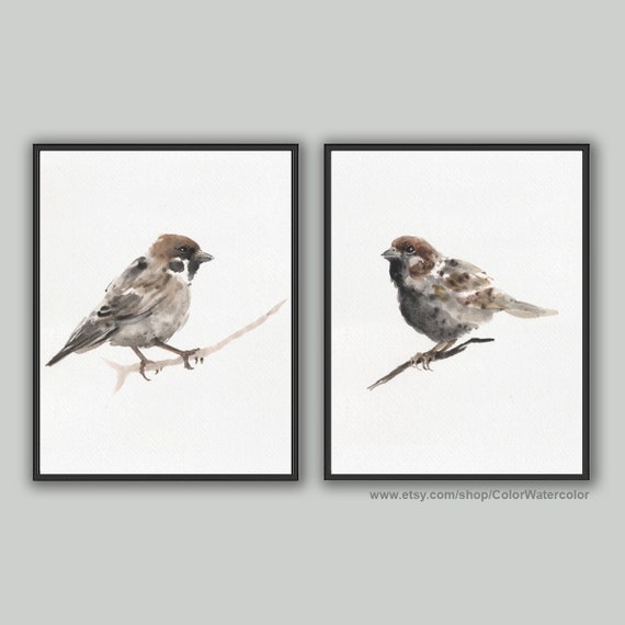 Bird Wall Decor Two Birds Home Decor Birds Illustration Etsy