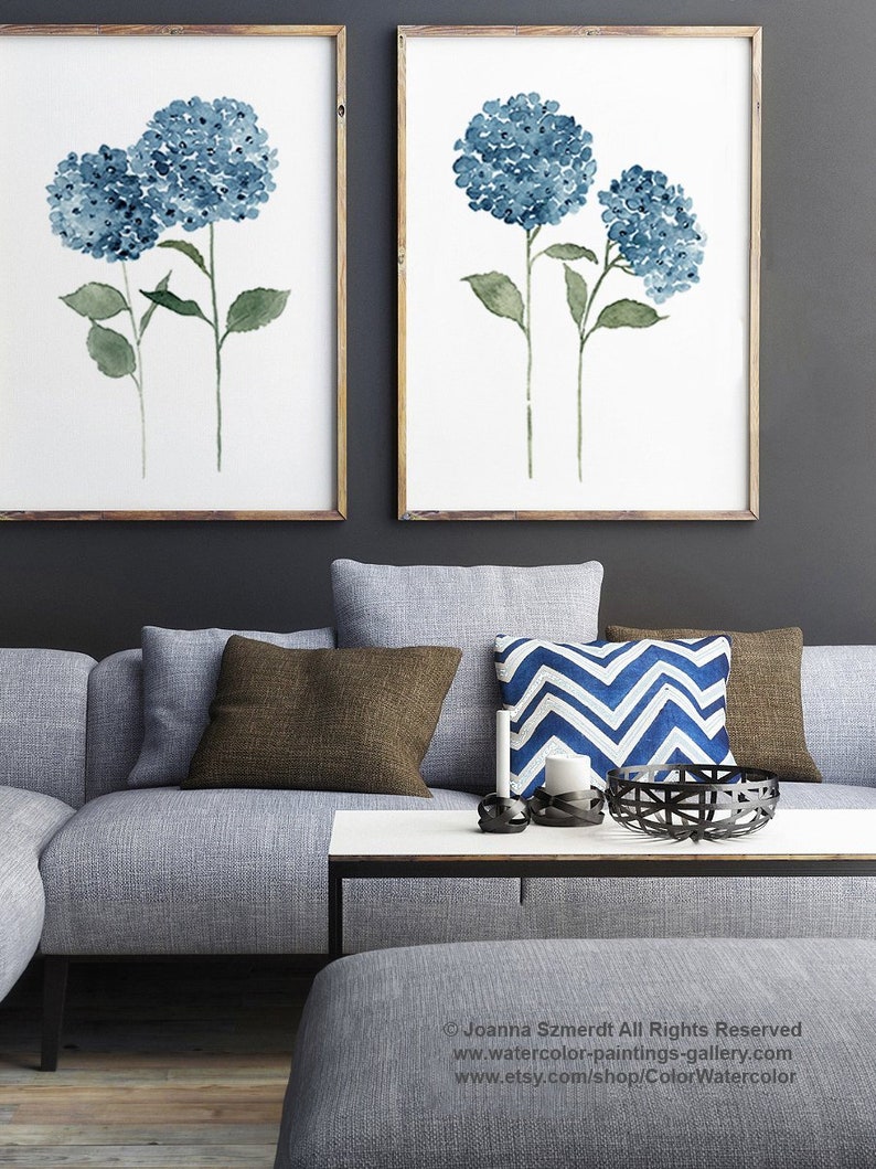 Hydrangea Wall Art Hydrangea Print Flower Set 2 Blue Etsy