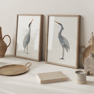 Extra Large Painting, Heron Wall Art, Heron Prints, Heron Art, Blue Heron Great Heron Print, Egret Print, Lake Bird Prints, set of 2 image 7