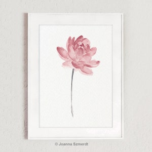 Lotus Art Print, Blush Pink Wall Art, Lotus Flower Nursery Room Decor, Retro Painting Floral Living Room Art, Gift Idea for Her